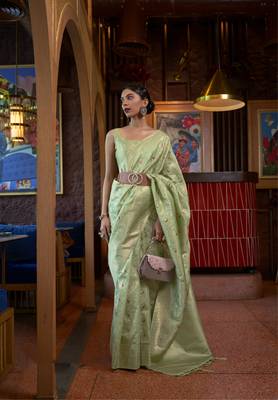 Rajtex Light Green Woven Zari Silk Saree With Blouse 1