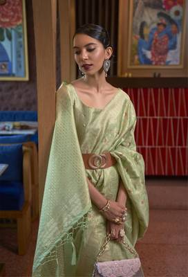Rajtex Light Green Woven Zari Silk Saree With Blouse 2
