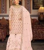 Light peach georgette ebroidered designer sharara suit