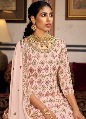 Light peach georgette ebroidered designer sharara suit 4