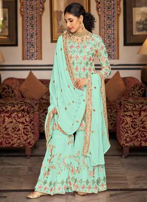 Bottel green georgette ebroidered designer sharara suit 2