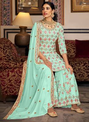 Bottel green georgette ebroidered designer sharara suit 3