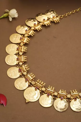 Necklace Set with Laxmi Motif and Gold Coins