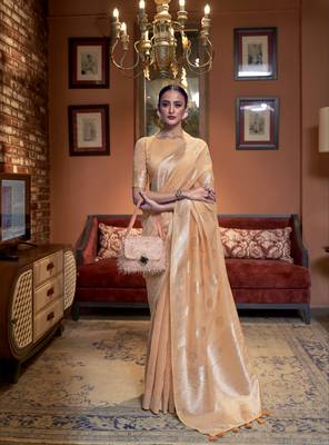 Rajtex Yellow Woven Linen-Saree With Blouse 1
