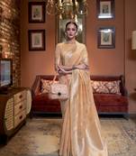 Rajtex Yellow Woven Linen-Saree With Blouse