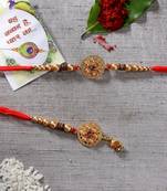 Nvr unisex set of 2 gold-toned stone-studded & beaded bhaiya bhabi rakhi with roli chawal