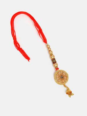 Nvr unisex set of 2 gold-toned stone-studded & beaded bhaiya bhabi rakhi with roli chawal 3