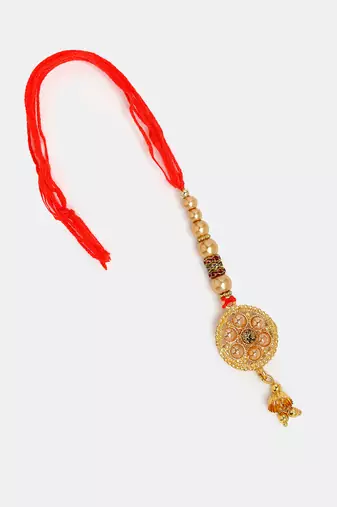 Nvr unisex set of 2 gold-toned stone-studded & beaded bhaiya bhabi rakhi with roli chawal
