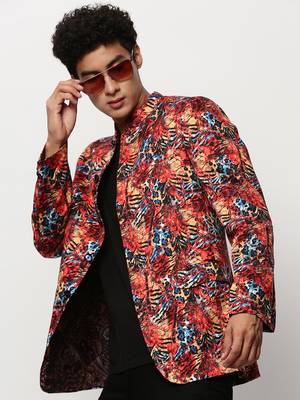 men's mandarin collar printed bandhgala blazer 1