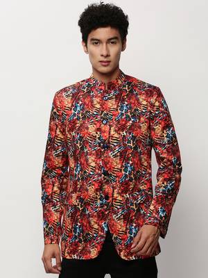 men's mandarin collar printed bandhgala blazer 2