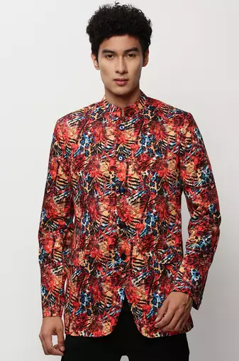 men's mandarin collar printed bandhgala blazer