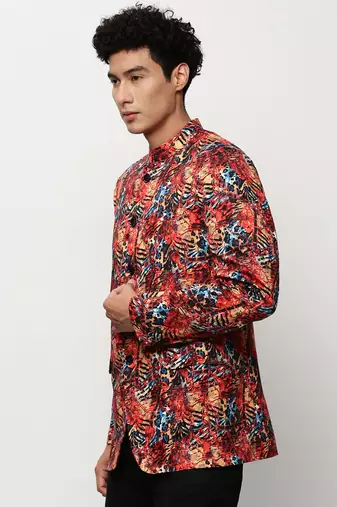 men's mandarin collar printed bandhgala blazer