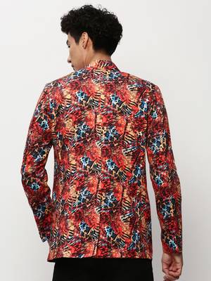 men's mandarin collar printed bandhgala blazer 4