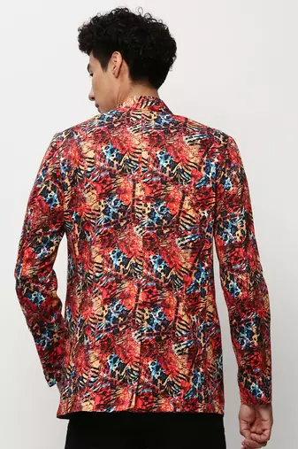 men's mandarin collar printed bandhgala blazer