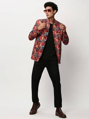 men's mandarin collar printed bandhgala blazer 5