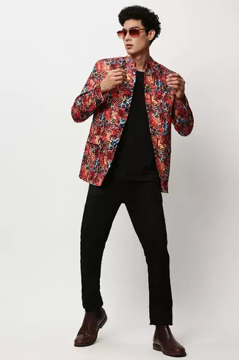 men's mandarin collar printed bandhgala blazer