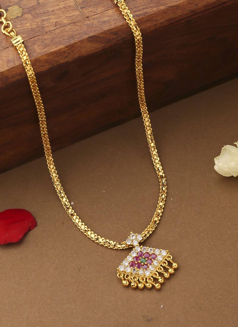 Gold Plated Necklace Set with Diamond-Shaped Earrings