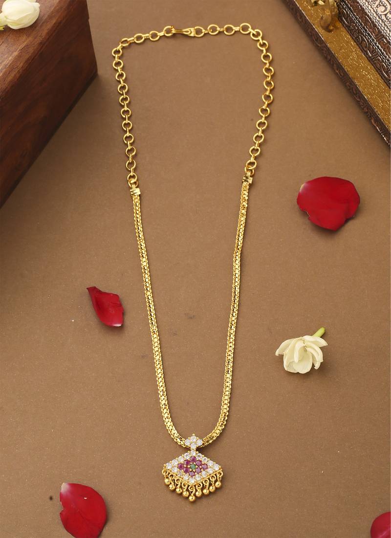 Gold Plated Necklace Set with Diamond-Shaped Earrings
