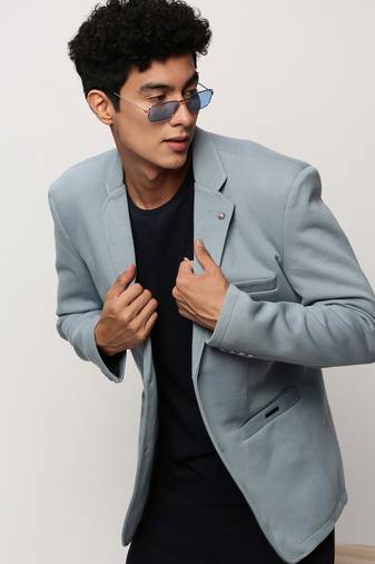 Men's Notched Lapel Solid Blue Single-Breasted Blazer