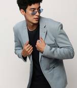 Men's Notched Lapel Solid Blue Single-Breasted Blazer