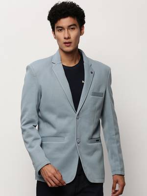 Men's Notched Lapel Solid Blue Single-Breasted Blazer 2