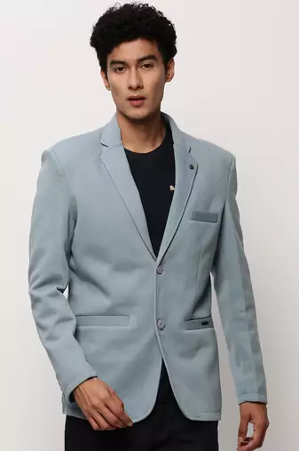 Men's Notched Lapel Solid Blue Single-Breasted Blazer