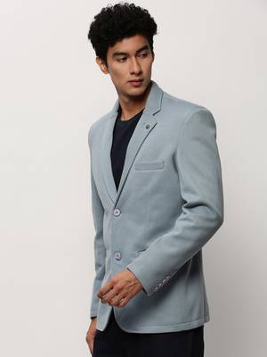 Men's Notched Lapel Solid Blue Single-Breasted Blazer 3