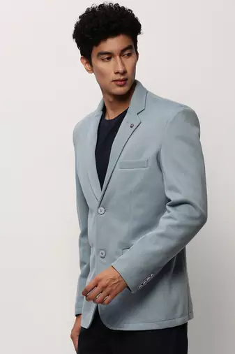 Men's Notched Lapel Solid Blue Single-Breasted Blazer