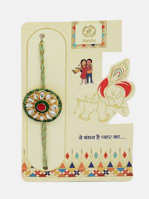  unisex set of 2 gold kundan-studded handcrafted wraparound rakhi set with roli chawal 2