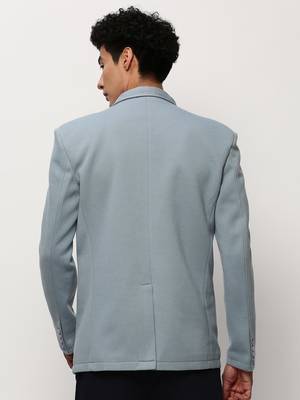 Men's Notched Lapel Solid Blue Single-Breasted Blazer 4