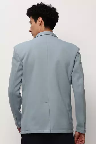 Men's Notched Lapel Solid Blue Single-Breasted Blazer