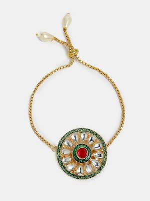  unisex set of 2 gold kundan-studded handcrafted wraparound rakhi set with roli chawal 3