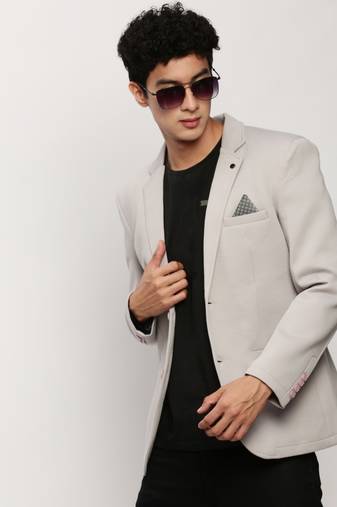 Men's Notched Lapel Solid Grey Single-Breasted Blazer