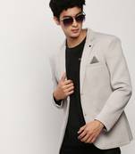 Men's Notched Lapel Solid Grey Single-Breasted Blazer