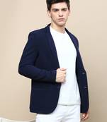 SHOWOFF Men's Notched Lapel Solid Navy Blue Single-Breasted Blazer