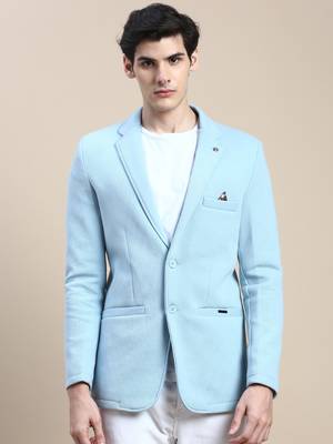 SHOWOFF Men's Notched Lapel Solid Blue Single-Breasted Blazer 2