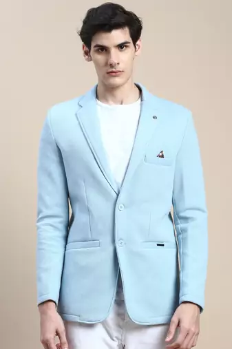 SHOWOFF Men's Notched Lapel Solid Blue Single-Breasted Blazer