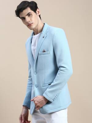 SHOWOFF Men's Notched Lapel Solid Blue Single-Breasted Blazer 3