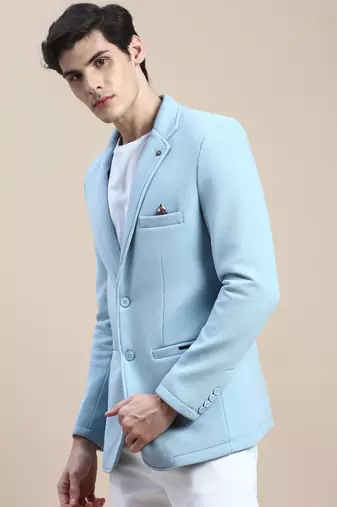 SHOWOFF Men's Notched Lapel Solid Blue Single-Breasted Blazer