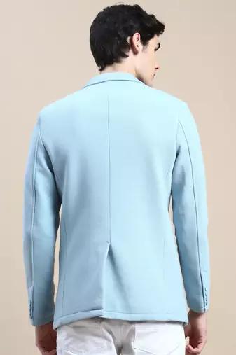 SHOWOFF Men's Notched Lapel Solid Blue Single-Breasted Blazer