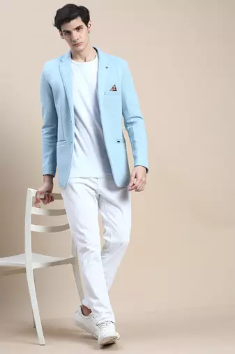 SHOWOFF Men's Notched Lapel Solid Blue Single-Breasted Blazer