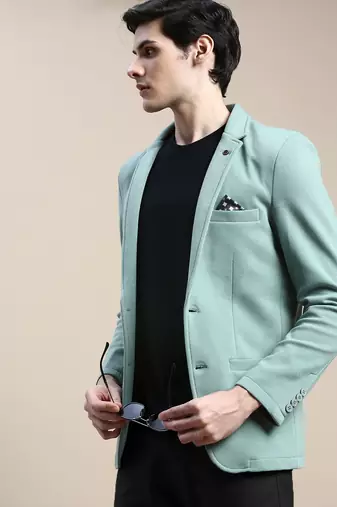 SHOWOFF Men's Notched Lapel Solid Green Single-Breasted Blazer