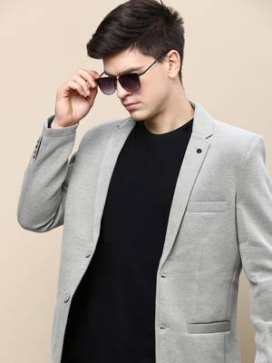 SHOWOFF Men's Notched Lapel Solid Beige Single-Breasted Blazer 1