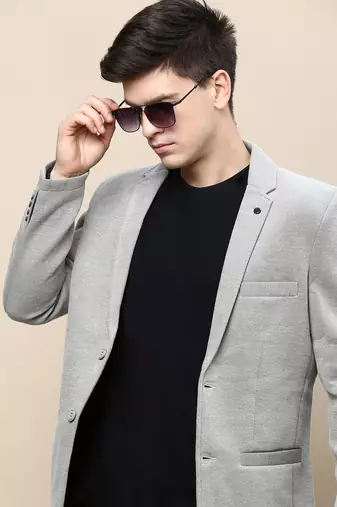 SHOWOFF Men's Notched Lapel Solid Beige Single-Breasted Blazer