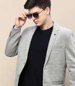 SHOWOFF Men's Notched Lapel Solid Beige Single-Breasted Blazer