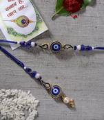 Nvr unisex set of 2 blue evil eye beaded bhaiya bhabhi rakhi with roli chawal