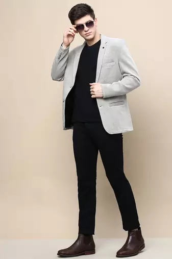 SHOWOFF Men's Notched Lapel Solid Beige Single-Breasted Blazer