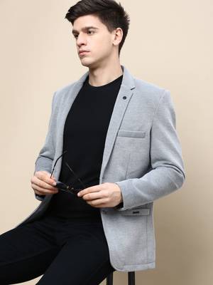 SHOWOFF Men's Notched Lapel Solid Grey Single-Breasted Blazer 1
