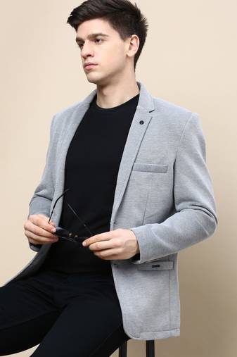 SHOWOFF Men's Notched Lapel Solid Grey Single-Breasted Blazer