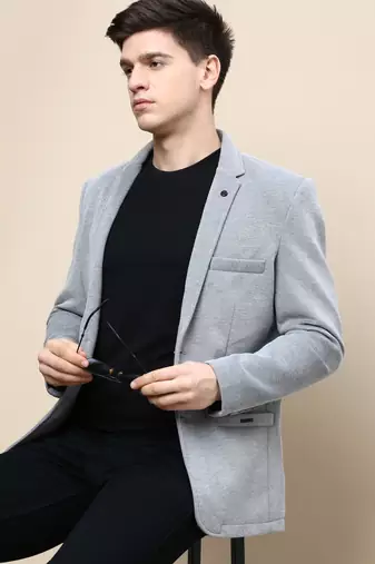 SHOWOFF Men's Notched Lapel Solid Grey Single-Breasted Blazer